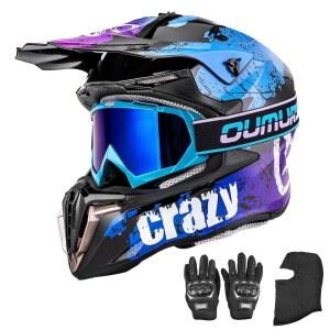 고글 장갑 및 마스크 퀵 릴리스 버클 조절 가능한 선바이저 모터사이클 헬멧 오프로드 모토크로스 다운힐 모프드 MX를 갖춘 OUMURS ATV 더트 바이크