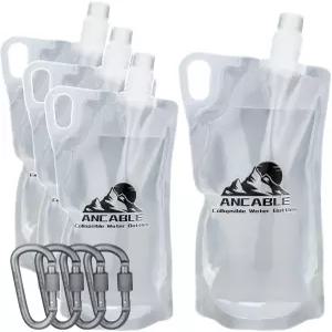 여행 캠핑 하이킹을 위한 Ancable 1L 하이킹 접이식 물병 4팩 33OZ BPA 프리 배낭