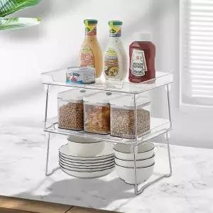 투명 접이식 모듈 선반 화장품 책상 주방 수납 2단