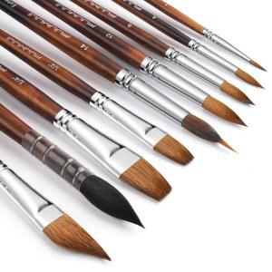 수채화 붓 프로페셔널, Fuumui 9pcs 세이블 페인트 및 천연 다람쥐 걸레 브러시 세트, 바늘, 둥근 점, 평평한 단검, 구아슈 잉크용 퀼 워시