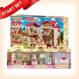 실바니안패밀리 [토이트론] [첫 스타트 세트] 빨간지붕 이층집 초콜릿토끼 실속 추천가구 세트