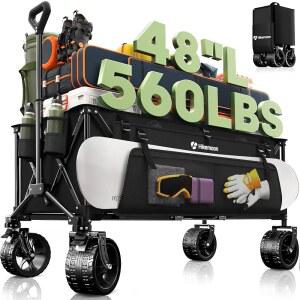 300L 초대형 왜건 카트 접이식 560LBS 정원용 길이 블랙 헤비 유틸리티 식료품 대형 비치 올터레인 듀티 스포츠 48인치 캠핑