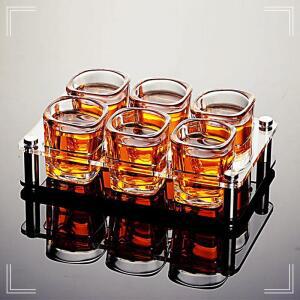 [2개구성] 받침대 홀더 소주잔 아크릴 양주 샷잔 술잔 사각 홈파티 6구 트레이 19cm HWC35388