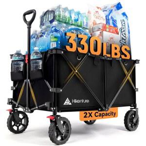 하이켄츄어 접이식 왜건 330LBS 용량 지형 정원용 달린 초대형 카트 유틸리티 야외 비치 바퀴가