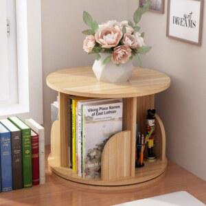 원목 회전 책꽂이 간이 책장 소형 미니 원형 도서 수납 선반