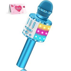 아이들을 위한 노래방 마이크 조명과 스피커가 파티 완벽한 블루투스 생일 무선 시스템 소녀들을 가정용 플레이어 휴대용 12세 KTV 소년 있는