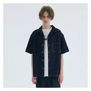 마크엠워싱 데님 오픈 칼라 셔츠 블랙 MIBAC5502