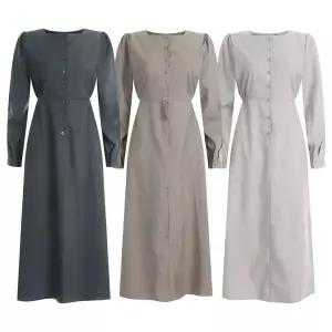 [NS홈쇼핑][샵앤] [샵앤] 여성 하객룩 허리밴딩 뒷단추 어깨셔링 롱 원피스 EGG-WDR-12132..