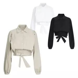 [NS홈쇼핑][샵앤] 여성 카라 가오리 밑단리본 루즈핏 면100 블라우스 EGG-WBL-20773..