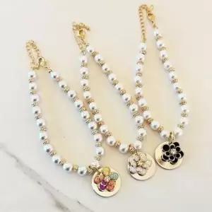 [반려] 강아지 장미 진주 목걸이 M 1P 반려견 이름표 팬던트