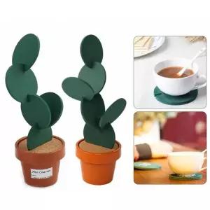 TBZ 선인장받침대 나무 음료 컵받침 홀더 테이블 장식