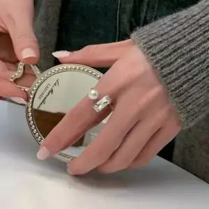 빅 큐빅 스퀘어 화이트 반지 진주 패션반지 레이어드링 링반지 반지세트