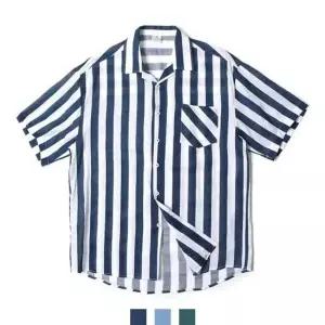 BS 마린 스트라이프 린넨 오픈카라 반팔셔츠 린넨반팔셔츠 린넨셔츠