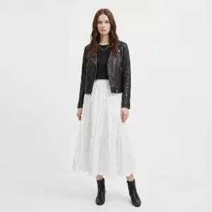 [샵앤] 여성 허리밴딩 프릴 3단 주름 화이트 롱스커트 NARU-WSK-21074