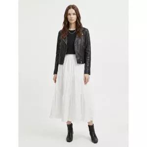 [하프클럽/샵앤]여성 허리밴딩 프릴 3단 주름 화이트 롱스커트 NARU-WSK-21074