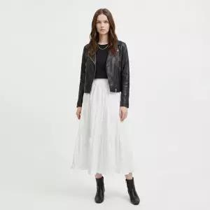 여성 허리밴딩 프릴 3단 주름 화이트 롱스커트 NARU-WSK-21074