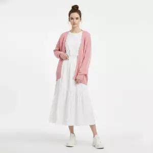 여성 허리밴딩 사선프릴 안감 화이트 롱스커트 NARU-WSK-21078