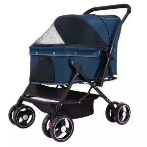 저상형개모차 대형 60kg 반려견 외출 골든리트리버 개수레 중대형 접이식 유모차 블루