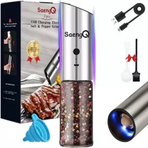 그라비티 전기 소금 및 후추 그라인더 리필 가능한 1팩 USB 충전식 주방 그라인더(라이트 포함) - 스위치