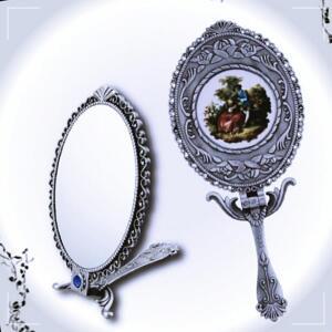 [2개구성] 523대/거울/접이식거울/손잡이거울 휴대용 큐빅 명화 여성용거울 엔틱 주석거울 KW06EAB0