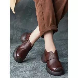 여사친 가을 캐주얼 토오픈 수제화 폼 플랫 통굽 슈즈 소가죽 라운드 지퍼 ST3