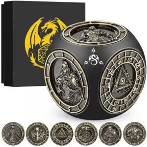 DND 핑거팁 주사위 스피너 다면체 회전 게임 3D 패턴이 있는 금속 세트 드래곤 로고 기프트 박스 롤플레잉