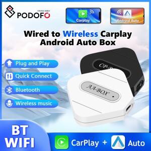 Podofo 무선 카플레이 상자 안드로이드 자동 USB AI 음성 GPS 블루투스 어댑터 VW/Audi 호환/Toyota 호환