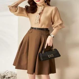 엘럽 여성용 원피스 치마 직업 OL 미니셔츠+슬림핏 블루프렌치 누름 패션 정장 원템1