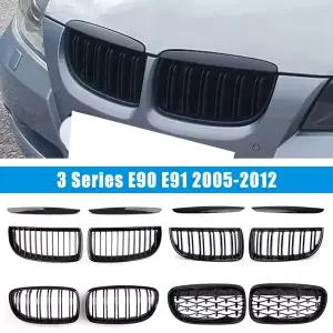 자동차 그릴망 튜닝 앞 광택 Balck 그릴 스포츠 다이아몬드 BMW 호환 E90 E91 3 시리즈 2005-2012 LCI PreL