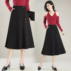 치마 여성용 롱 캐주얼 가을 쉬폰 우산 플리츠 정장 A라인 데일리 SPO마켓3