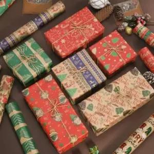 [개미물류] 크리스마스 포장지 답례품 크라프트지 10M 산타 단체선물 트리 선물 종이 대용량 성탄절