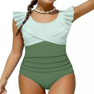 포웨어 걸스 수영복 원피스 러플 트림 크리스 크로스 6-14년용