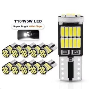 10개입 W5W T10 LED 전구 캔버스 4014 SMD 6000K 168 194 LED 5w5 자동차 실내 돔 독서등 번호판 신호등 램