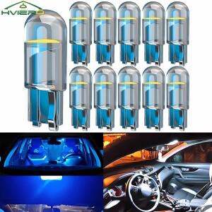 10Pcs 유리 Cob LED 자동차 전구 W5W 194 T10 웨지 번호판 램프 돔 라이트 화이트 자동 인테리어 독서 실행