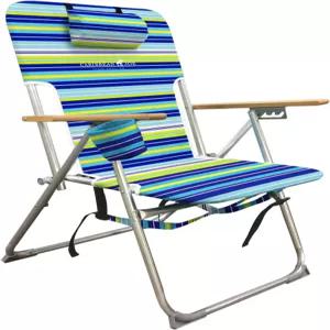 캐리비안 조 접이식 비치 의자 헤드레스트 컵 홀더 나무 팔걸이가 있는 4포지션 휴대용 백팩 캠핑