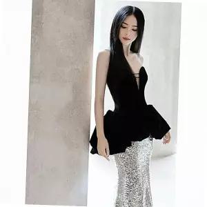 고급 드레스 블랙 명품 머메이드핏 경량 튜브탑 원피스 이브닝