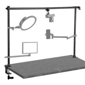 [미국배송] JUSMO LS15 프로 카메라 책상 마운트 알루미늄 오버헤드 마운트 리그 테이블 멀티 디바이스 폴에서 매직 암 클램프 DSLR 카메라 휴대폰 라이트 마이크 스트리밍 스튜디오 최대 로드 22파운드