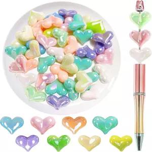 50개 구슬 펜 비즈 아크릴 하트 포커스 주얼리 제작에 적합한 부적 펜용 팔찌 DIY
