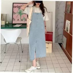 멜빵원피스 수트 데님스커트 캐주얼 오버롤 멜빵스커트 멜빵