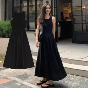 TBZ 민소매 여성 햅번 롱원피스 올블랙 여름 휴가룩 데일리룩 롱치마 민소매원피스