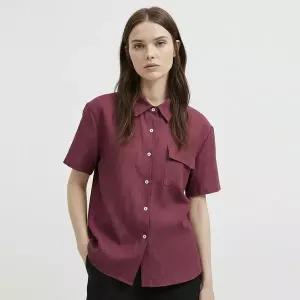 [NS홈쇼핑][샵앤] 여성 카라넥 쿨링 린넨 반팔 루즈핏 블라우스 셔츠 NARU-WBL-21084-레드..