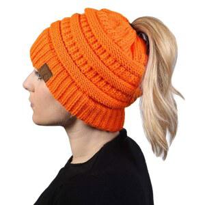 펑키 융크 여성 포니테일 비니 모자 - 부드러운 골지 지저분한 번 니트 캡 - 솔리드, 색종이 조각 및 멀티