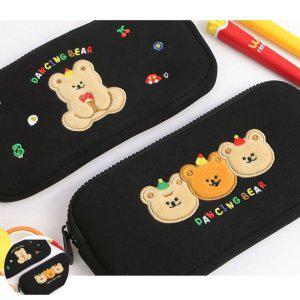 캐릭터필통 대용량 귀여운 실리콘 삼각 학생 파우치 자동 초등생 댄싱베어 필통 랜덤1개