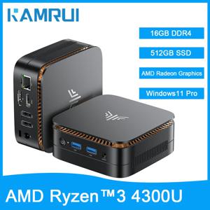 KAMRUI AMD Ryzen 3 4300U 미니 PC 16GB DDR4 512GB M.2 SSD 미니 컴퓨터 WIFI 2.4+5G BT4.2 트리플 4K@60Hz 디스플레이 UHD 사무용
