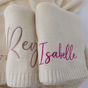 이름이있는 맞춤형 아기 담요, 신생아 유아 유아용 니트 아기 소년 소녀 Swaddle 담요 80X100cm