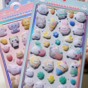 1개/6개 만화 동물 3D 입체 스티커 저널링 DIY 다이어리 귀여운 문구 스티커 장식 학교 용품