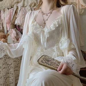 빈티지 여성 코트 스타일 얇은 얇은 명주 그물 가운/잠옷 숙녀 공주 잠옷 동화 잠옷 잠옷 여성 의류
