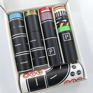 28롤+9개 교통 게임 장면 응용 스티커, 118.1인치 DIY 도로 및 철도 디자인 및 종이 테이프, 철도에 사용됨