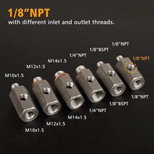 1/8 NPT 암나사 - M12 M10 M14 피드 라인 게이지 티 어댑터 스테인리스 스틸 오일 압력 센서 커넥터 (측면 구멍 포함)