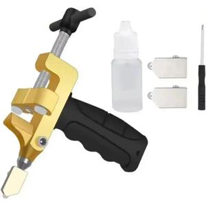 2 in 1 수동 유리 타일 커터 수공구 세트 (2개의 텅스텐 스틸 칼날 포함, 유리, 세라믹 타일, 유약 타일 절단 및 파손용)